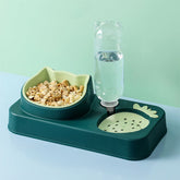 Kuber Industries Animal Feeding Plastic 2 in 1 Pet Bowls | Cat & Dog Bowl | Small/Medium Size Pet Feeding Bowl | Non-Toxic & 100% Safe for Pets (Pack of 1) | Green